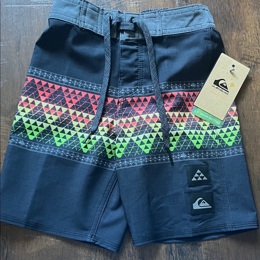 Quiksilver Black Shorts with Vibrant Triangles